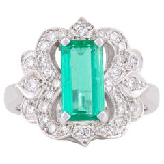 Handmade 18ct White Gold Natural Emerald and Diamond Art Deco Style Dress Ring Handmade 18ct White Gold Natural Emerald and Diamond Art Deco Style Dress Ring