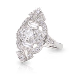 18ct White Gold Princess Cut Diamond Art Deco Style Halo Engagement Ring