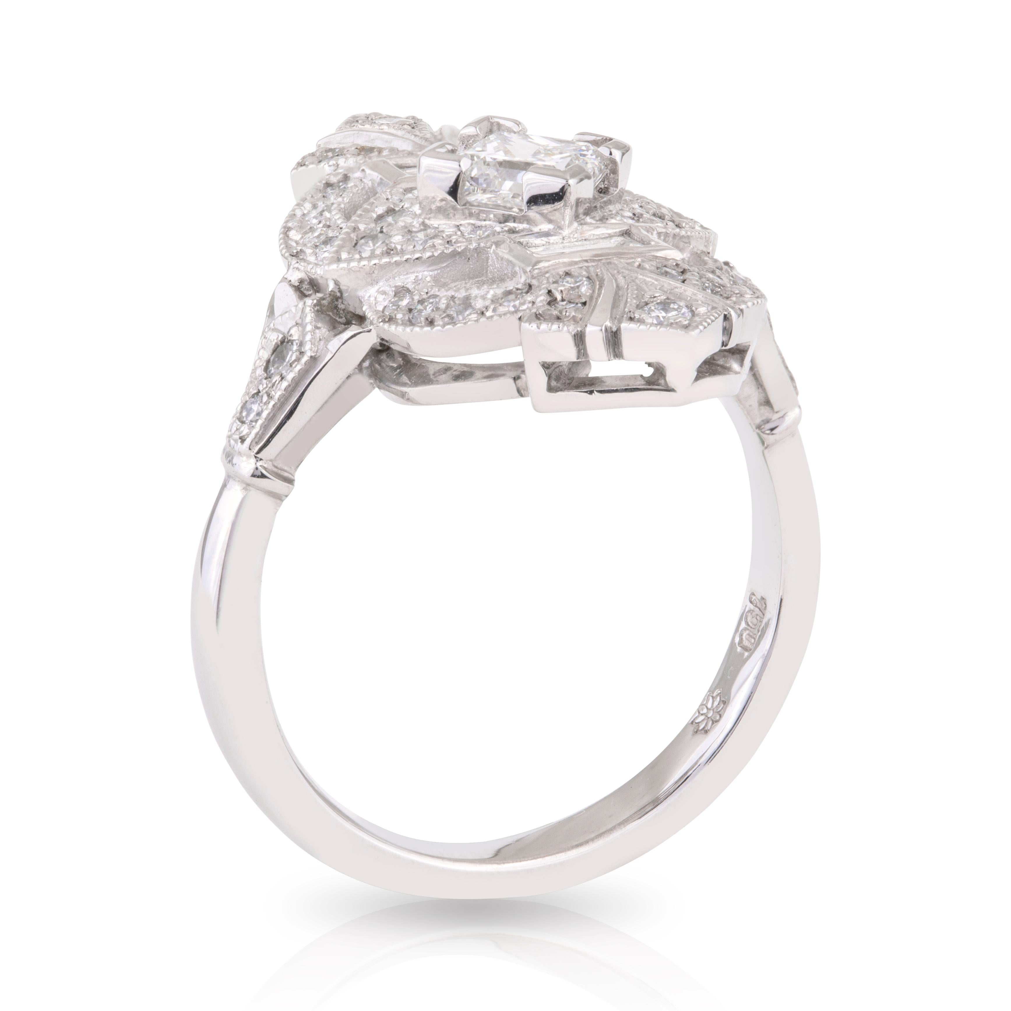 art deco princess cut halo diamond engagement ring