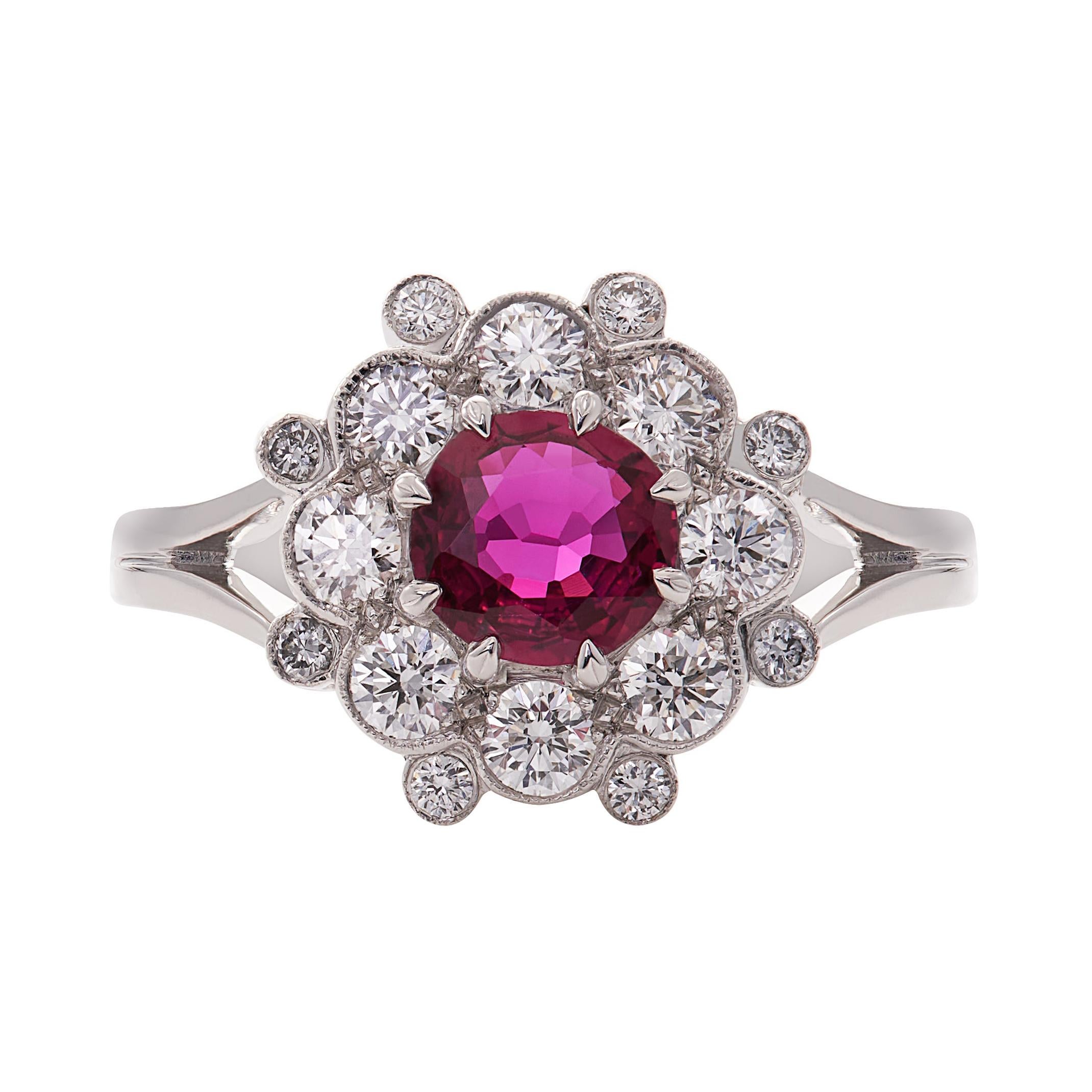 Alternate Ruby and Diamond Band Ring in 18ct White Gold at 1stDibs