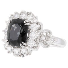 Handmade 18ct White Gold Spinel 
Art Deco Halo Fleur de Lis style basket Ring