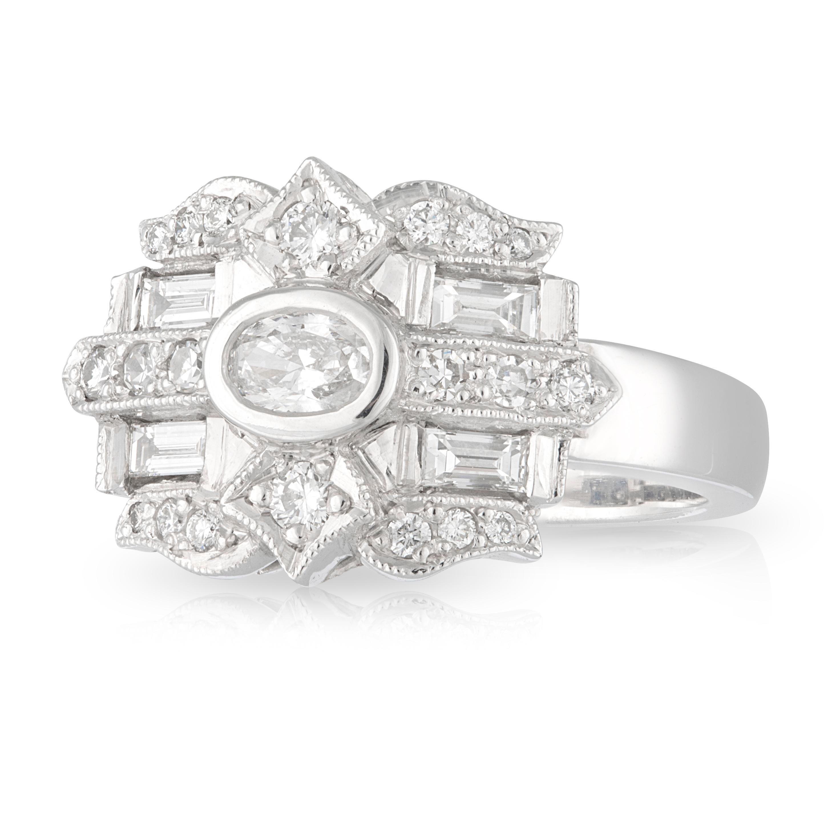Handmade 18ct White Gold 'Sunset' Diamond Engagement Ring. TDW 0.715ct.