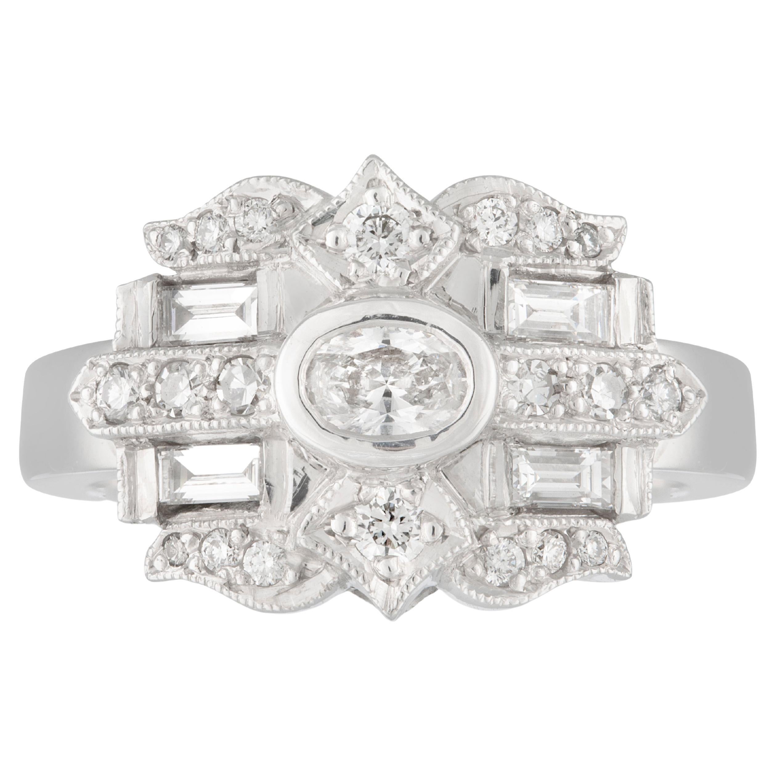 Handmade 18ct White Gold 'Sunset' Diamond Engagement Ring, TDW 0.715ct. For Sale