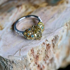 Handmade 18K Gold 2ct Marquise Brown Diamond Ring with Pavé By Joke Quick