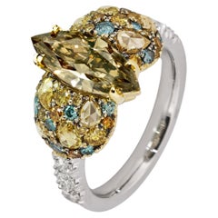 Handmade 18K Gold 2ct Marquise Brown Diamond Ring with Pavé By Joke Quick