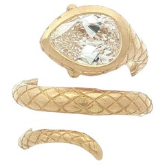 Handmade 18k Gold GIA 1.97ct J VS2 Old Pear Cut Diamond Serpent Snake Wrap Ring