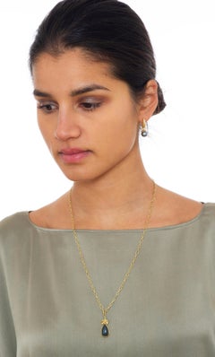 Handmade 18k Gold Indicolite 'Blue Tourmaline' Drop Pendant