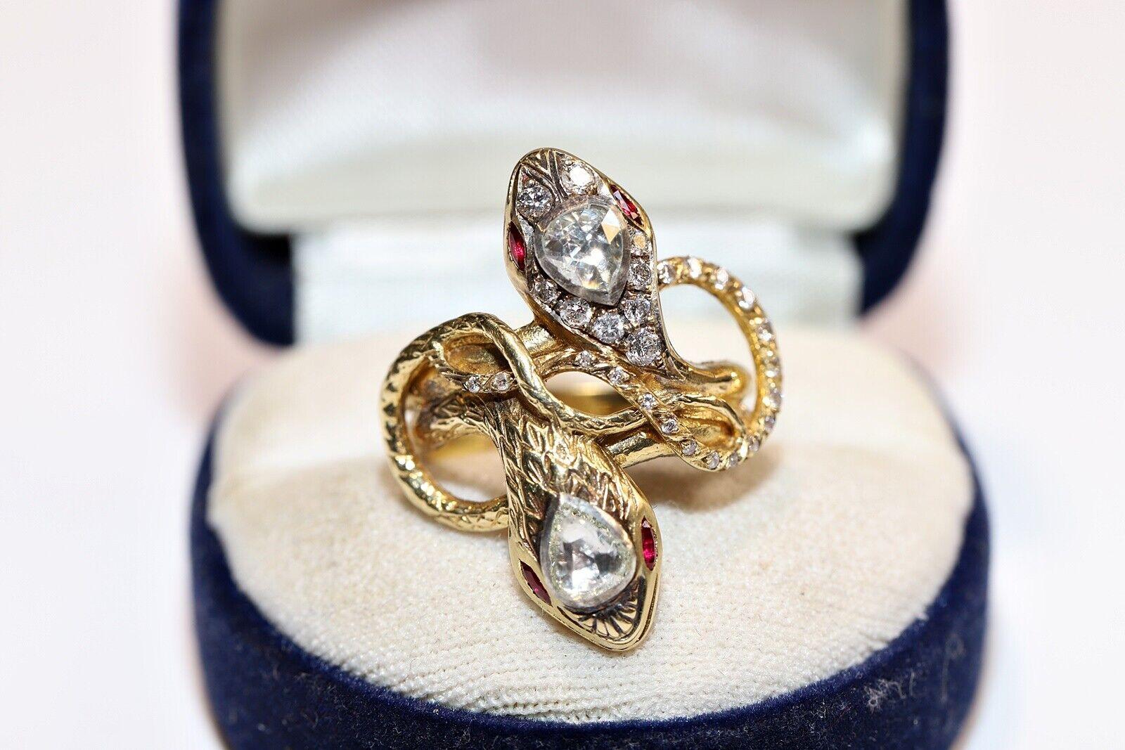 Handmade 18k Gold Natural Diamond And Ruby Decorated Snake Ring  For Sale 5