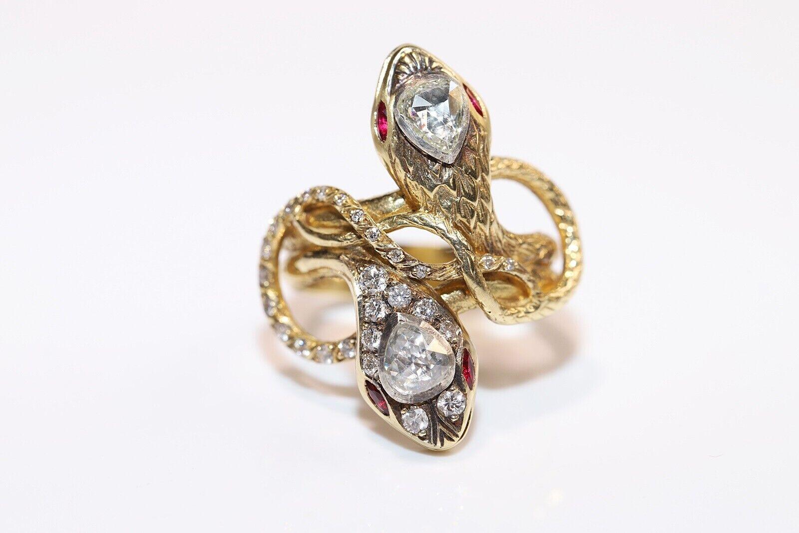 Handmade 18k Gold Natural Diamond And Ruby Decorated Snake Ring  For Sale 7