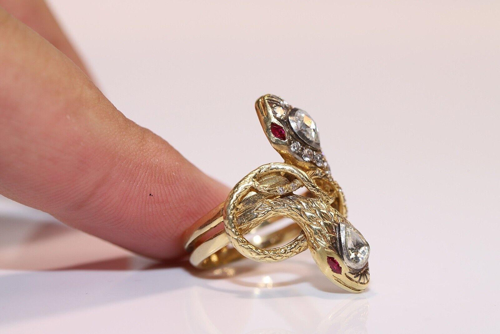 Modern Handmade 18k Gold Natural Diamond And Ruby Decorated Snake Ring  For Sale