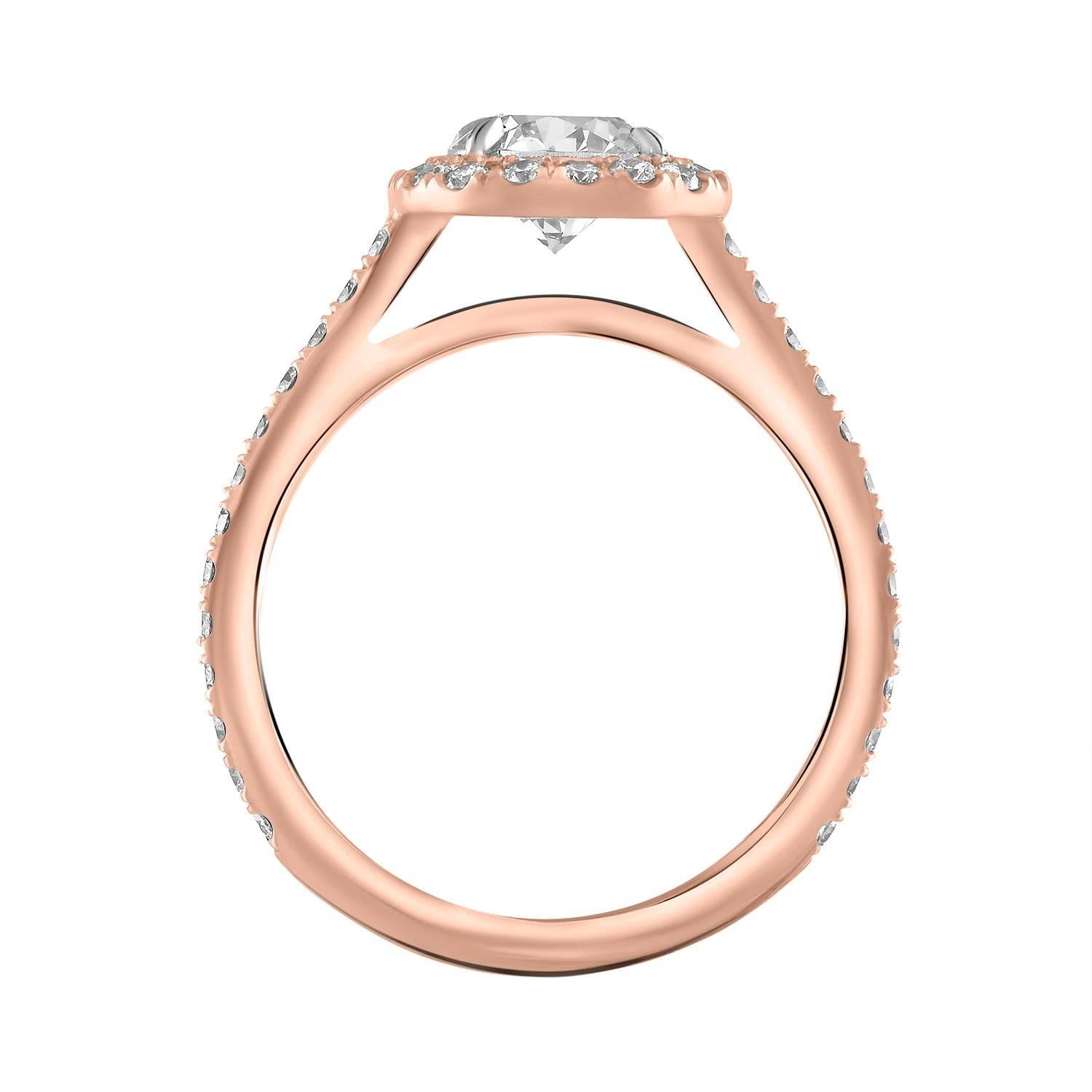 Modern Handmade 18k Rose Gold & 0.90ct GIA Certified Diamond Surround Engagement Ring For Sale