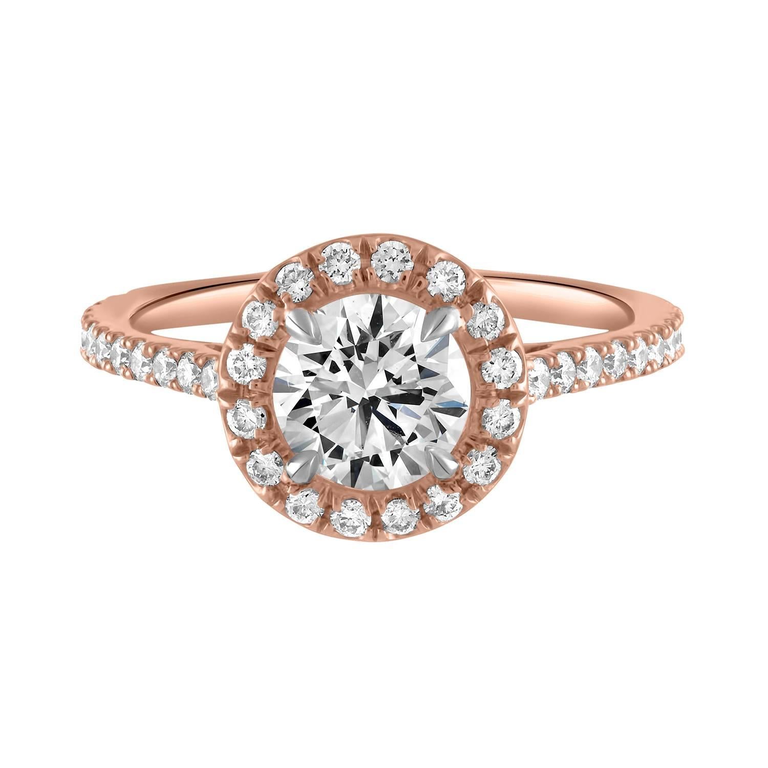 Handmade 18k Rose Gold & 0.90ct GIA Certified Diamond Surround Engagement Ring For Sale