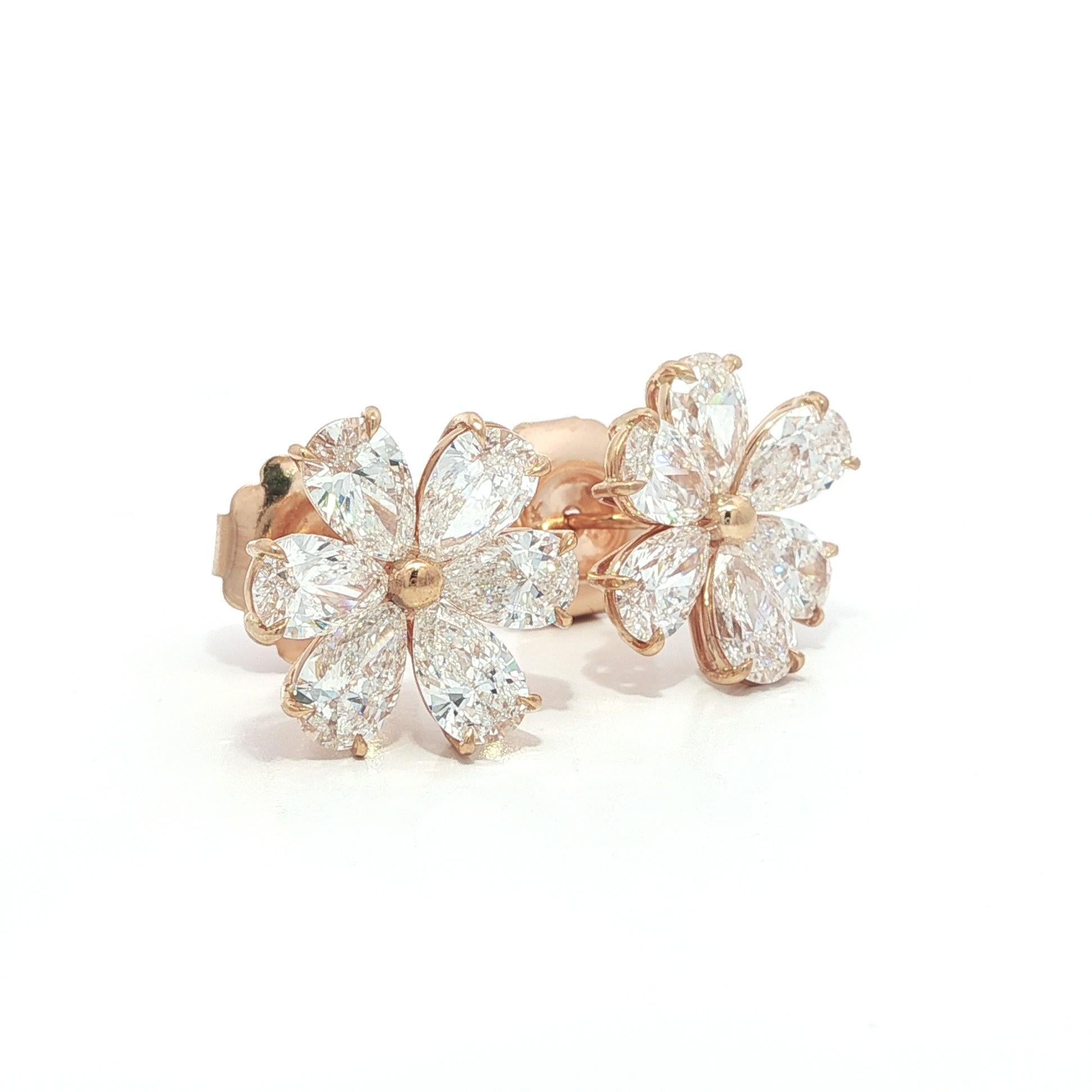 Orecchini a conchiglia in oro rosa 18k con diamanti a pera da 4,76 ct. in vendita 5