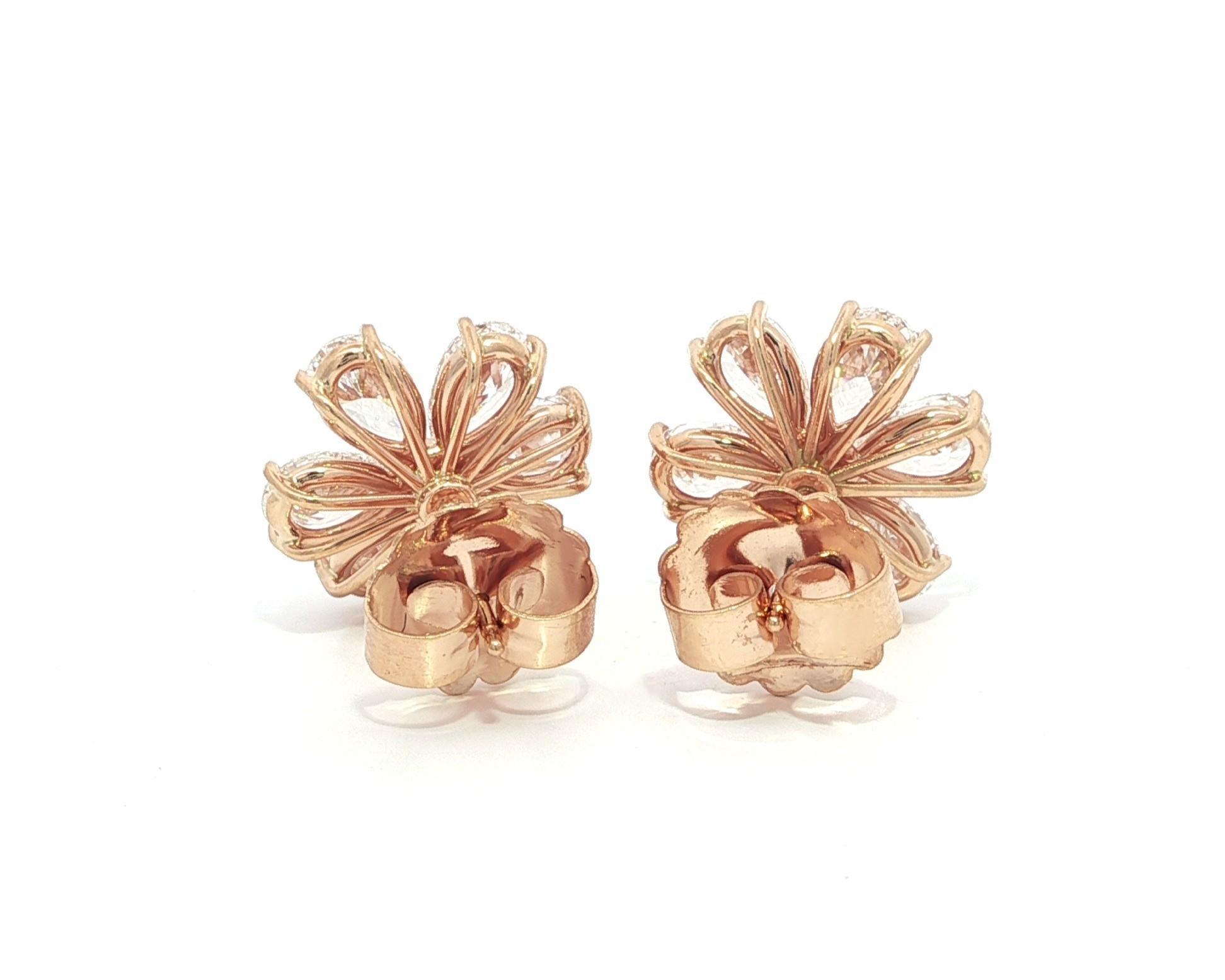 Orecchini a conchiglia in oro rosa 18k con diamanti a pera da 4,76 ct. in vendita 7