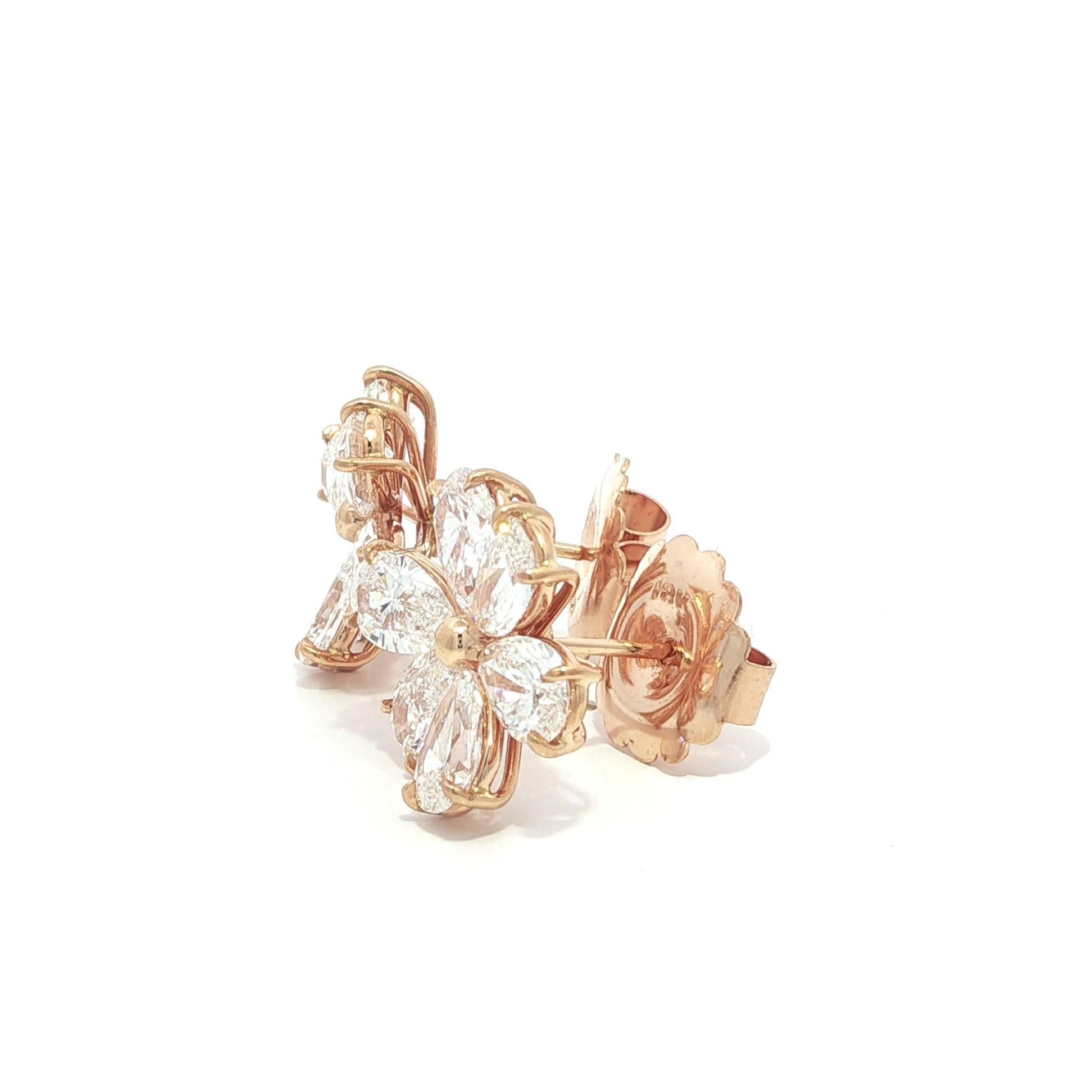 Orecchini a conchiglia in oro rosa 18k con diamanti a pera da 4,76 ct. in vendita 8