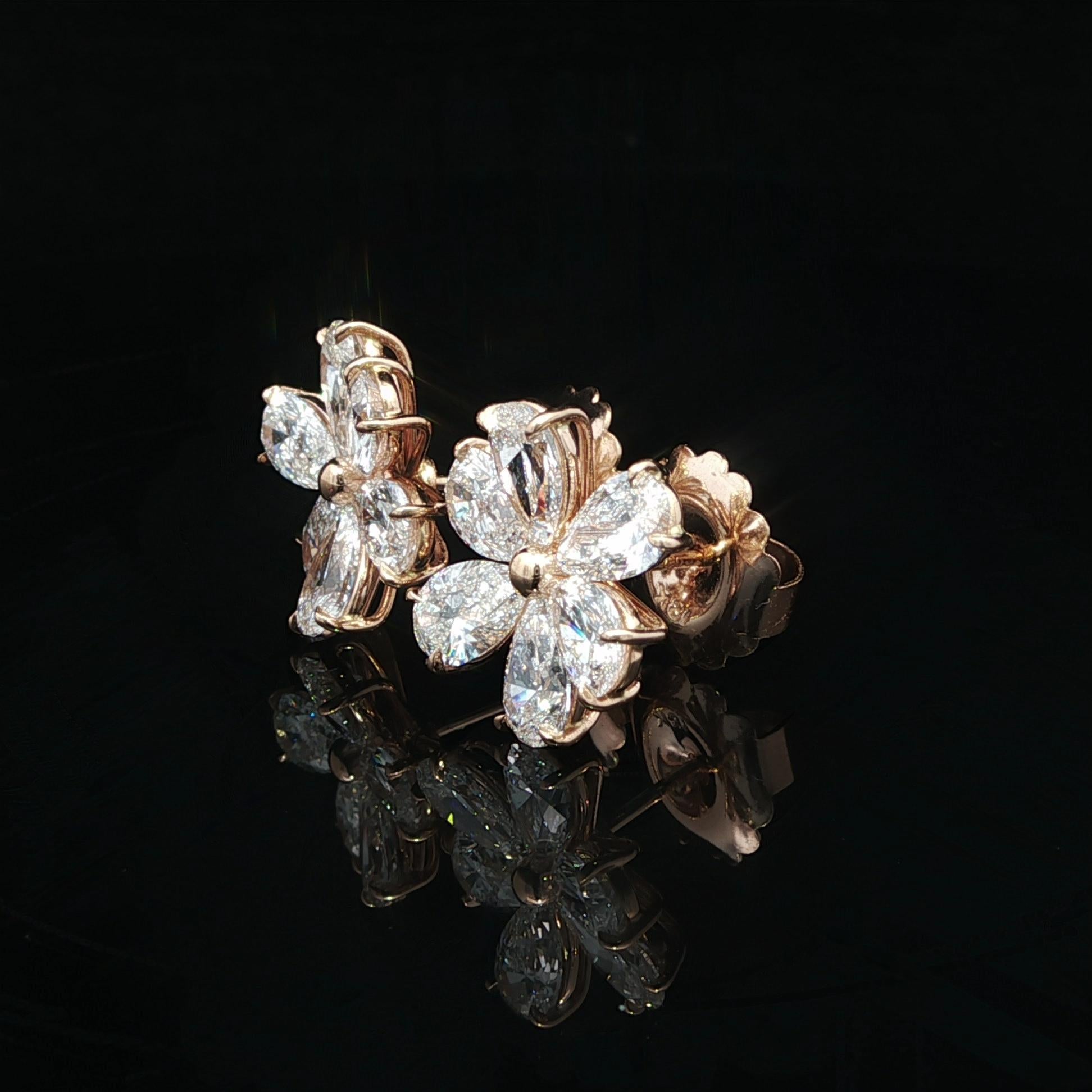 Donna Orecchini a conchiglia in oro rosa 18k con diamanti a pera da 4,76 ct. in vendita