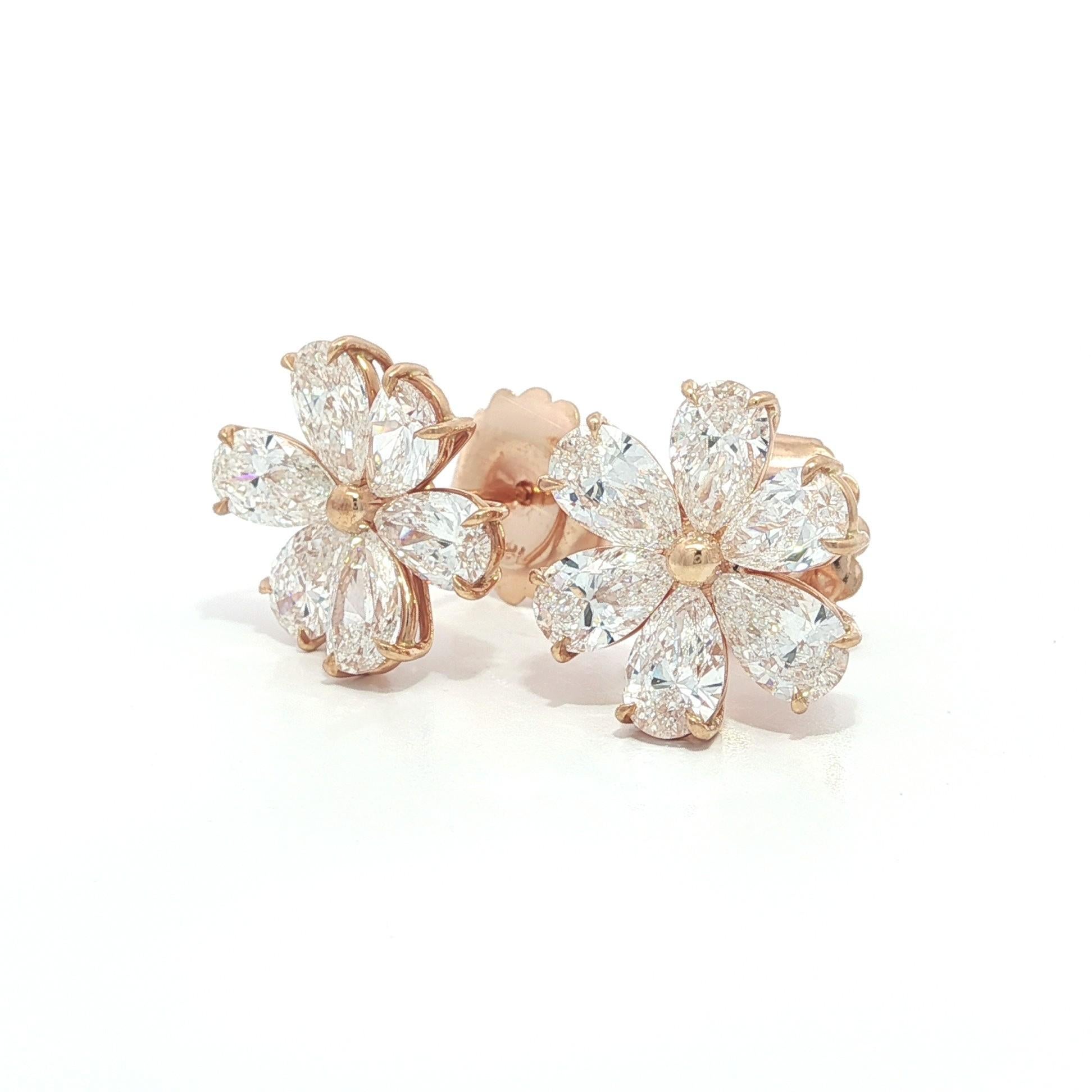 Orecchini a conchiglia in oro rosa 18k con diamanti a pera da 4,76 ct. in vendita 4