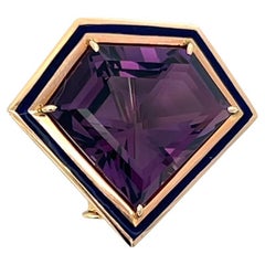 Handmade 18K Rose Gold Amethyst and Enamel Brooch/Pin