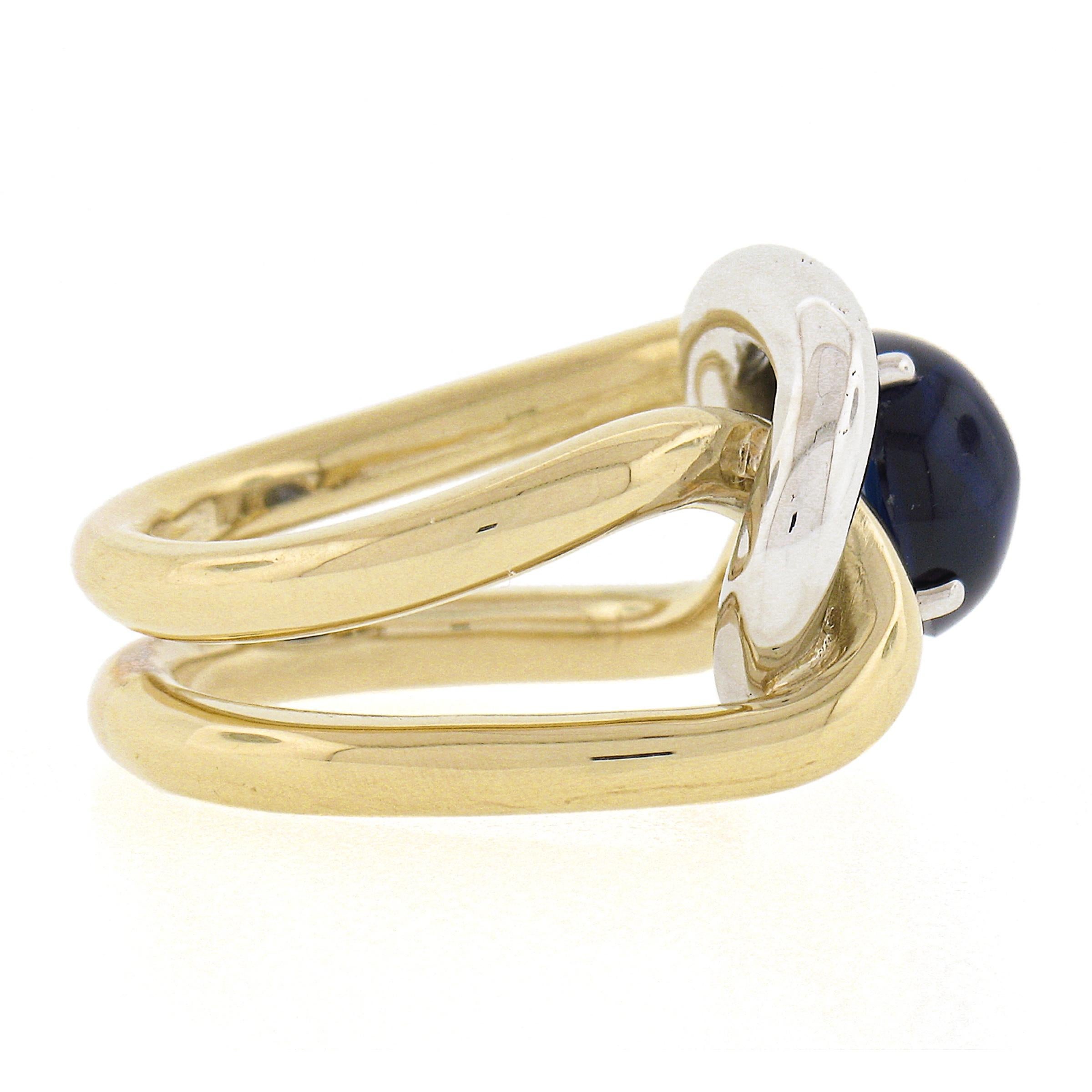 Women's Handmade 18K TT Gold GIA No Heat Oval Cabochon Blue Sapphire Knot Cocktail Ring For Sale
