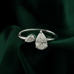 Anello con diamante a vista, taglio a pera, 1,22 carati, purezza SI, colore HI, in oro bianco 18 carati