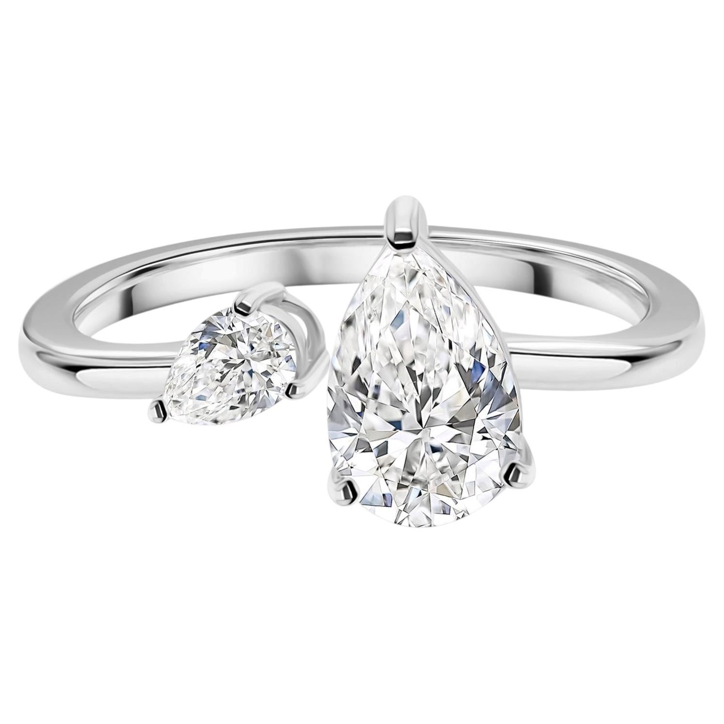 1.22 Carat SI Clarity HI Color Pear Cut Open Diamond Ring 18K White Gold