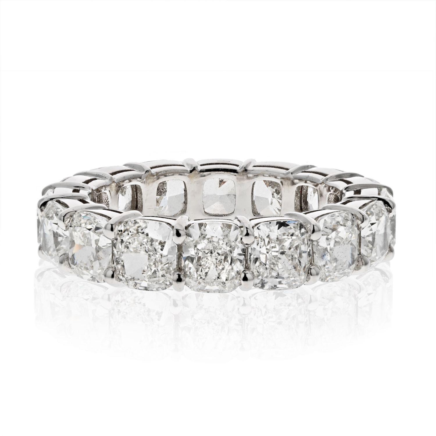 Modern Handmade 18k White Gold 8.04cttw Cushion Cut GIA Diamond Eternity Band For Sale