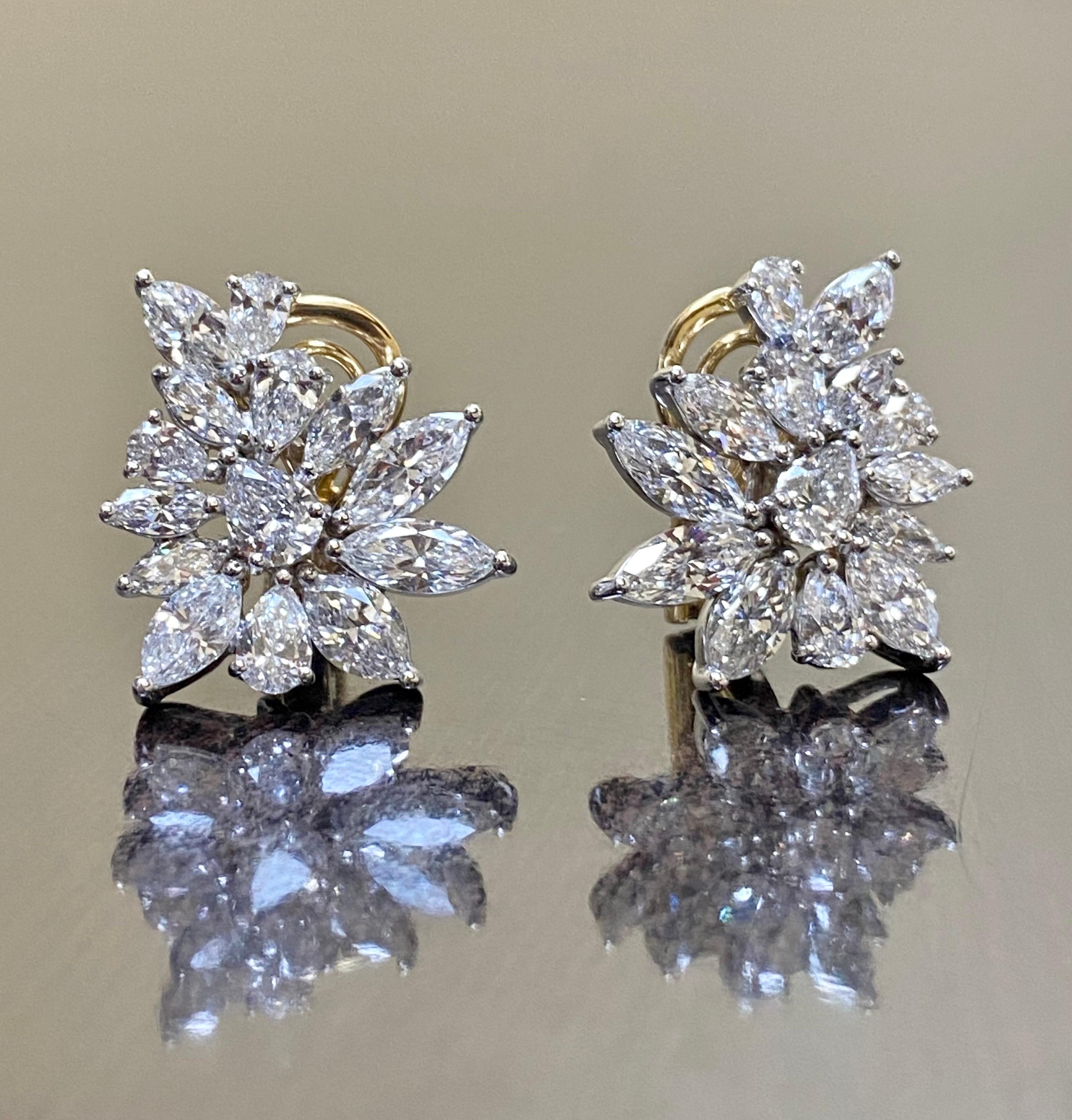 Handmade 18K White Gold 9 Carat Marquise and Pear Shape Diamond Earrings For Sale 1