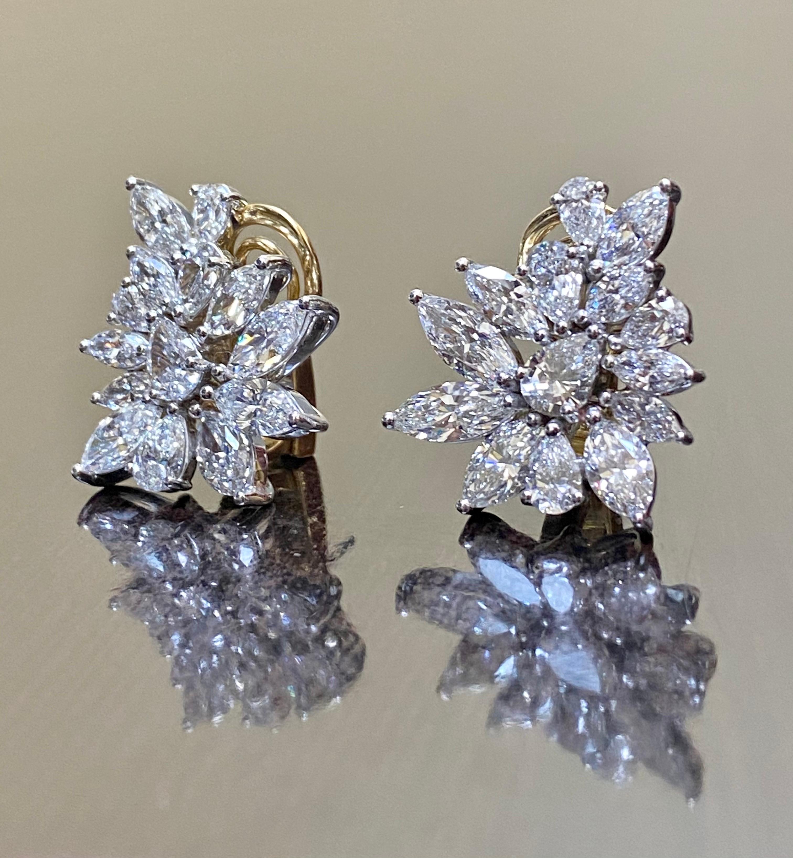 Handmade 18K White Gold 9 Carat Marquise and Pear Shape Diamond Earrings For Sale 2