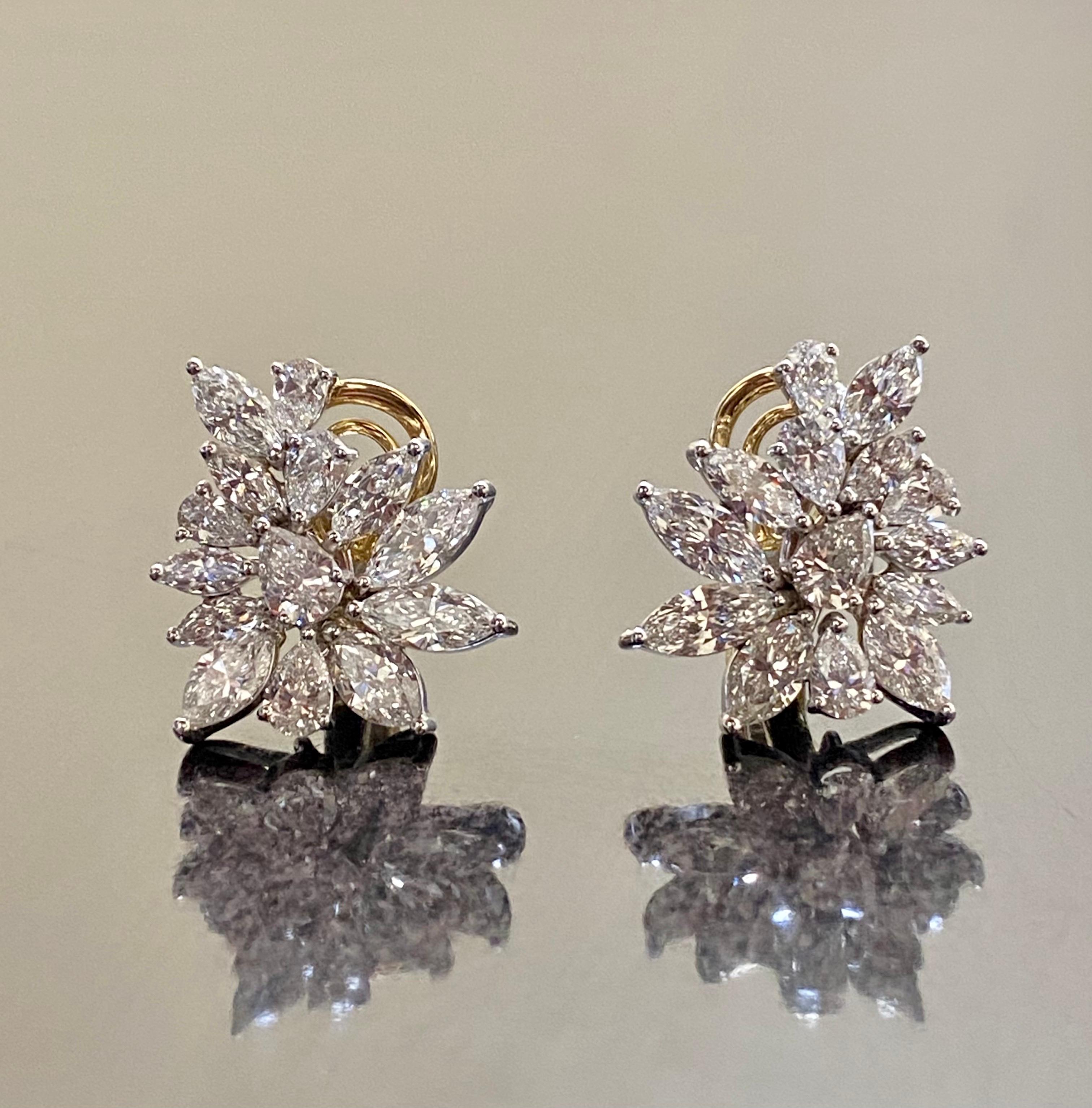 Handmade 18K White Gold 9 Carat Marquise and Pear Shape Diamond Earrings For Sale 3