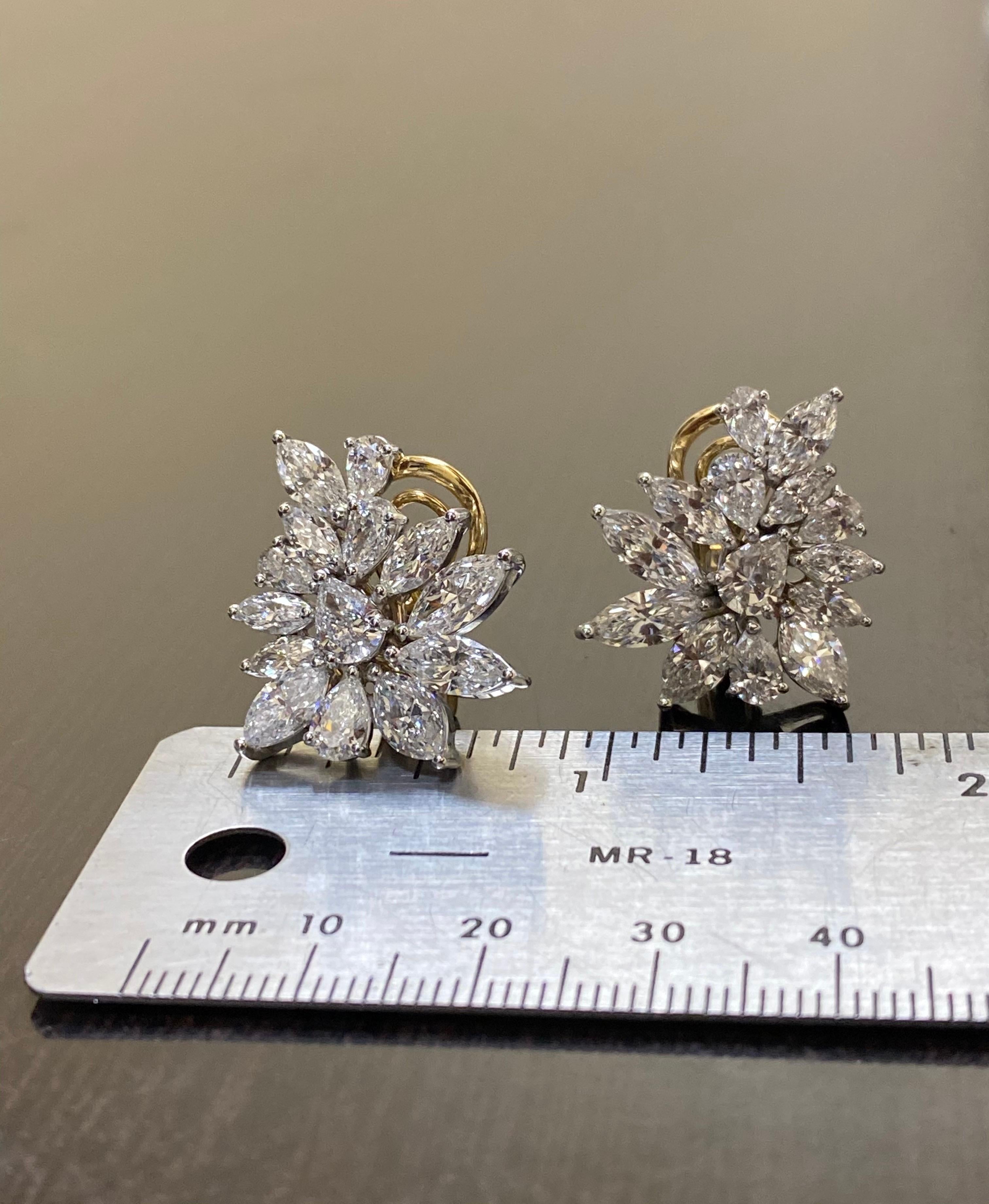 DeKara Design Collection

Metals- 18K White Gold, 18K Yellow Gold, .750.

Stones- 18 Marquise Diamonds, 10 Pear Shape Diamonds, Mostly Colorless E-F Color Diamonds, Average VS2-SI1 Clarity 9 Carats.

These Earrings Took Over a Month and a Half to
