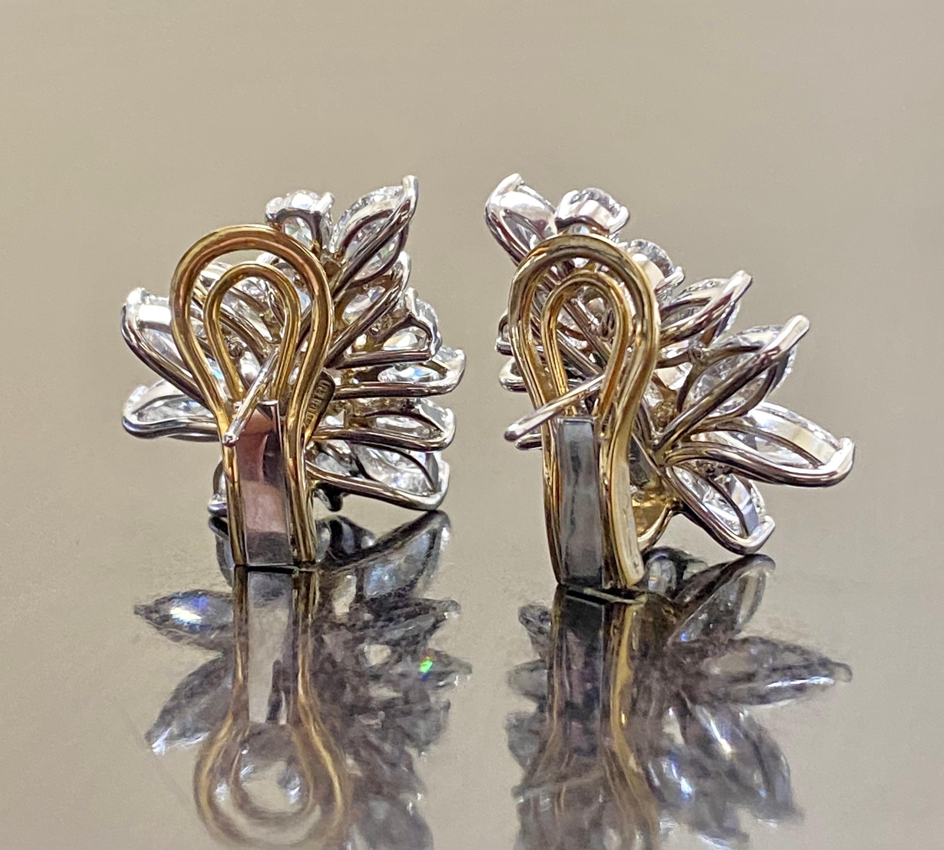 Art Deco Handmade 18K White Gold 9 Carat Marquise and Pear Shape Diamond Earrings For Sale