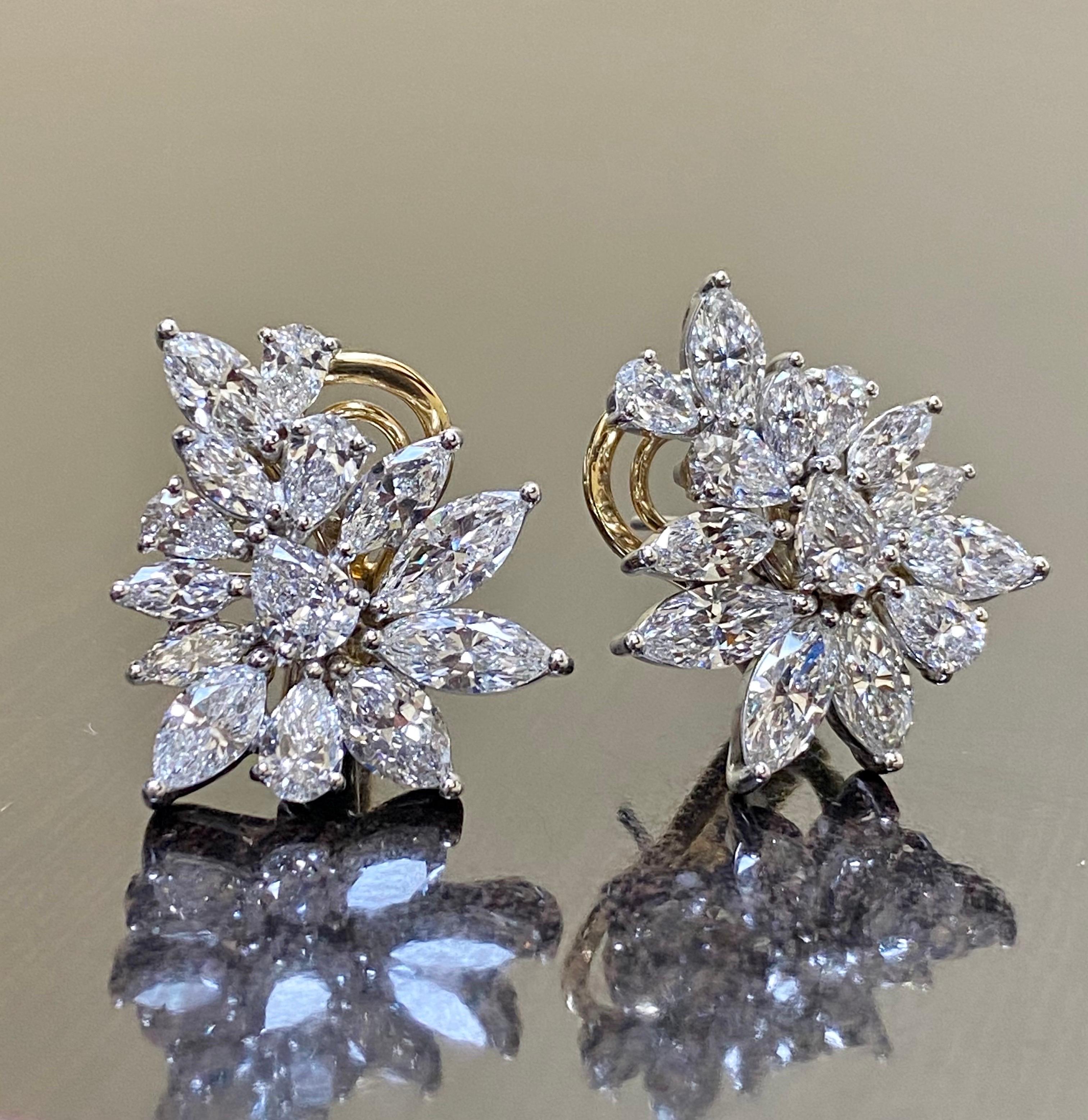 Pear Cut Handmade 18K White Gold 9 Carat Marquise and Pear Shape Diamond Earrings For Sale