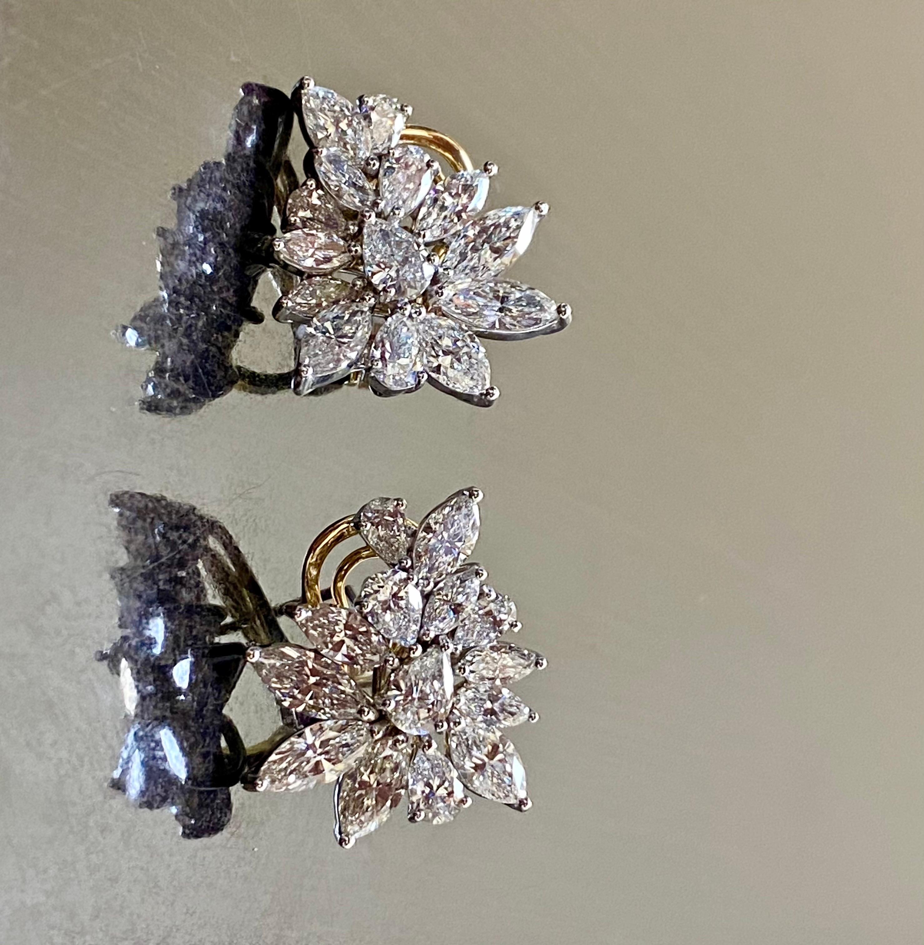Handmade 18K White Gold 9 Carat Marquise and Pear Shape Diamond Earrings In New Condition For Sale In Los Angeles, CA