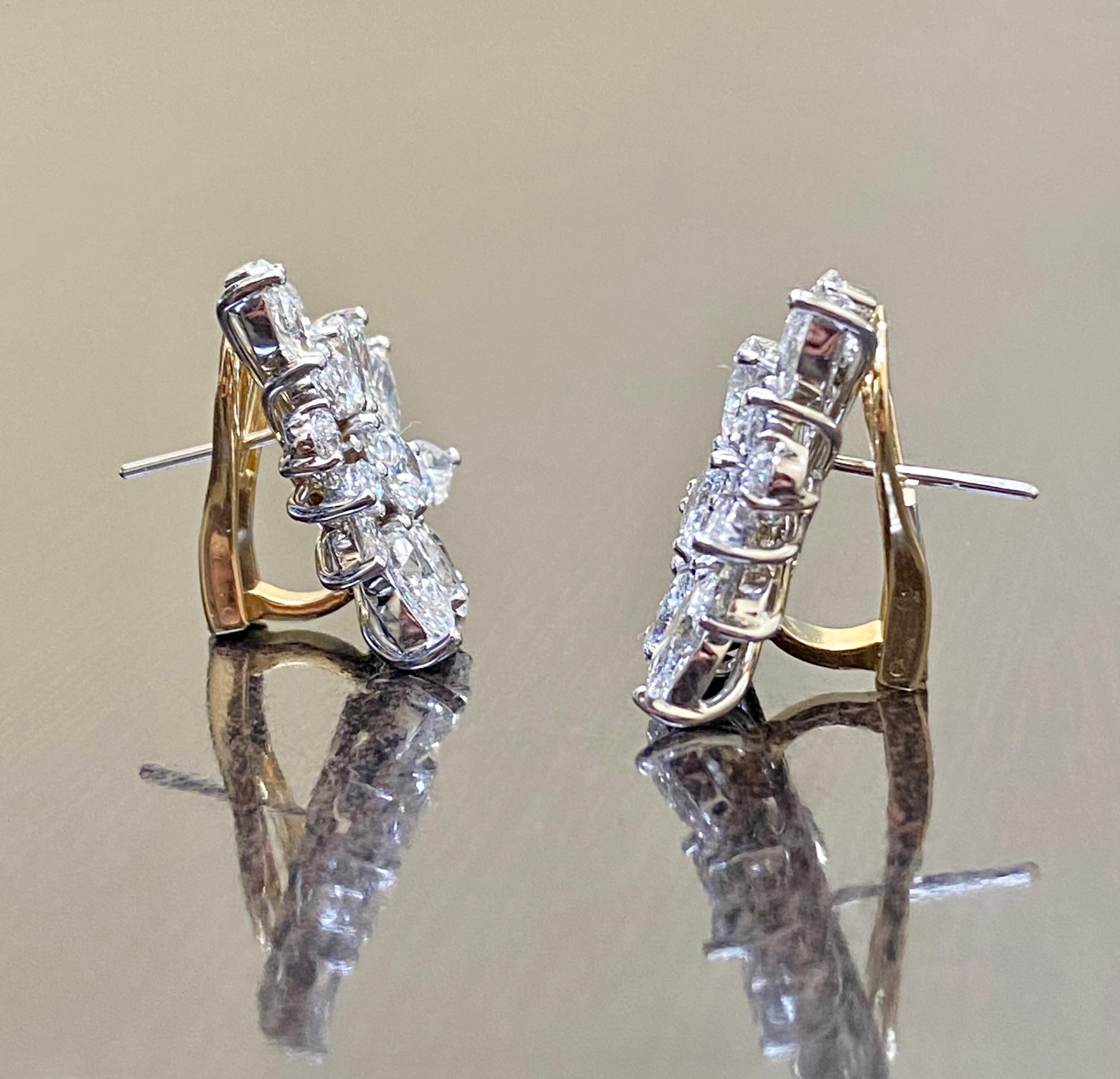 Women's or Men's Handmade 18K White Gold 9 Carat Marquise and Pear Shape Diamond Earrings For Sale