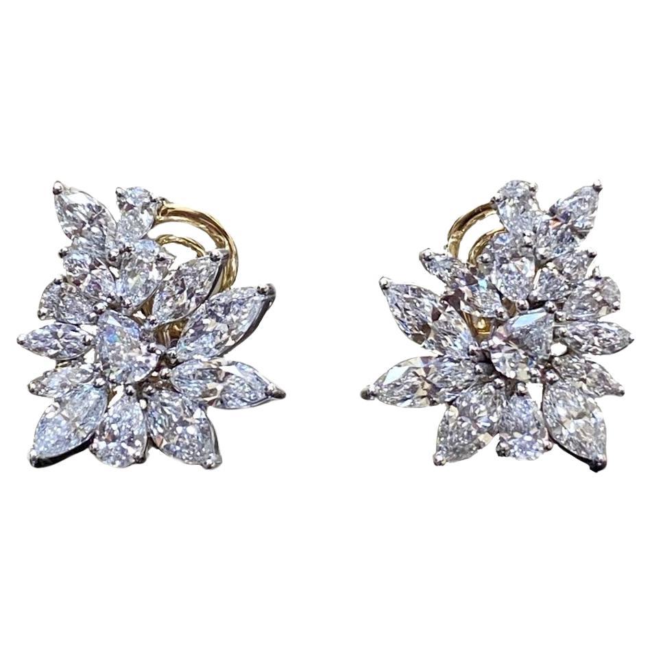 Handmade 18K White Gold 9 Carat Marquise and Pear Shape Diamond Earrings