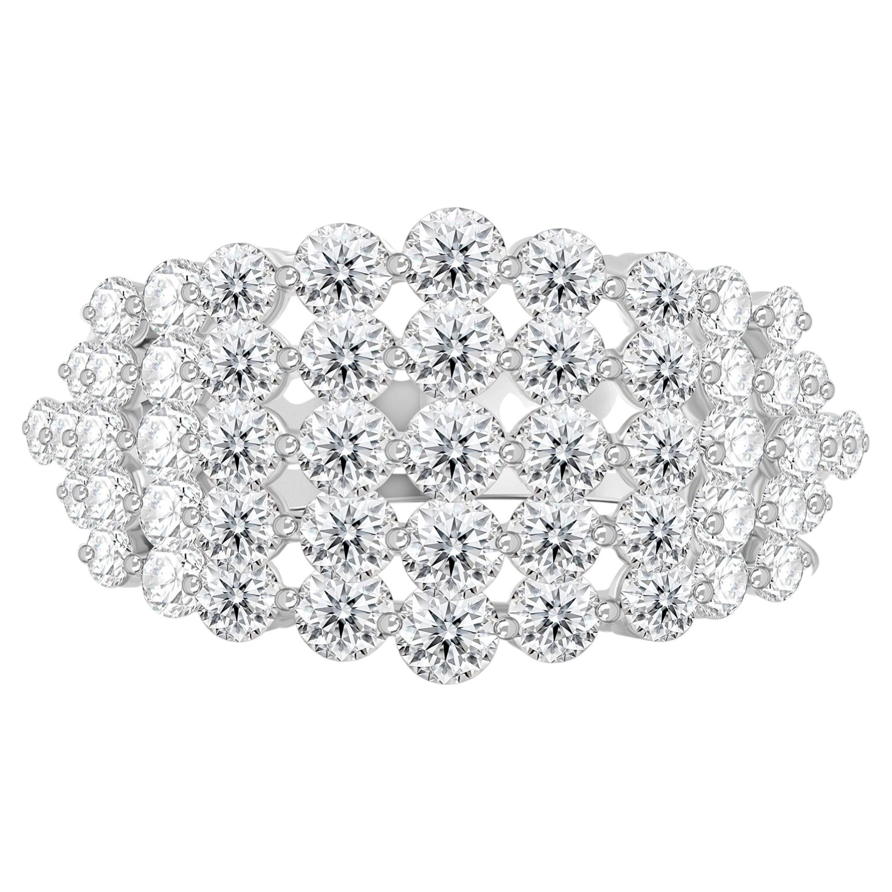 Handmade 18K White Gold Diamond 2.72 Ct Natural Diamond Dome Ring Fine Jewelry