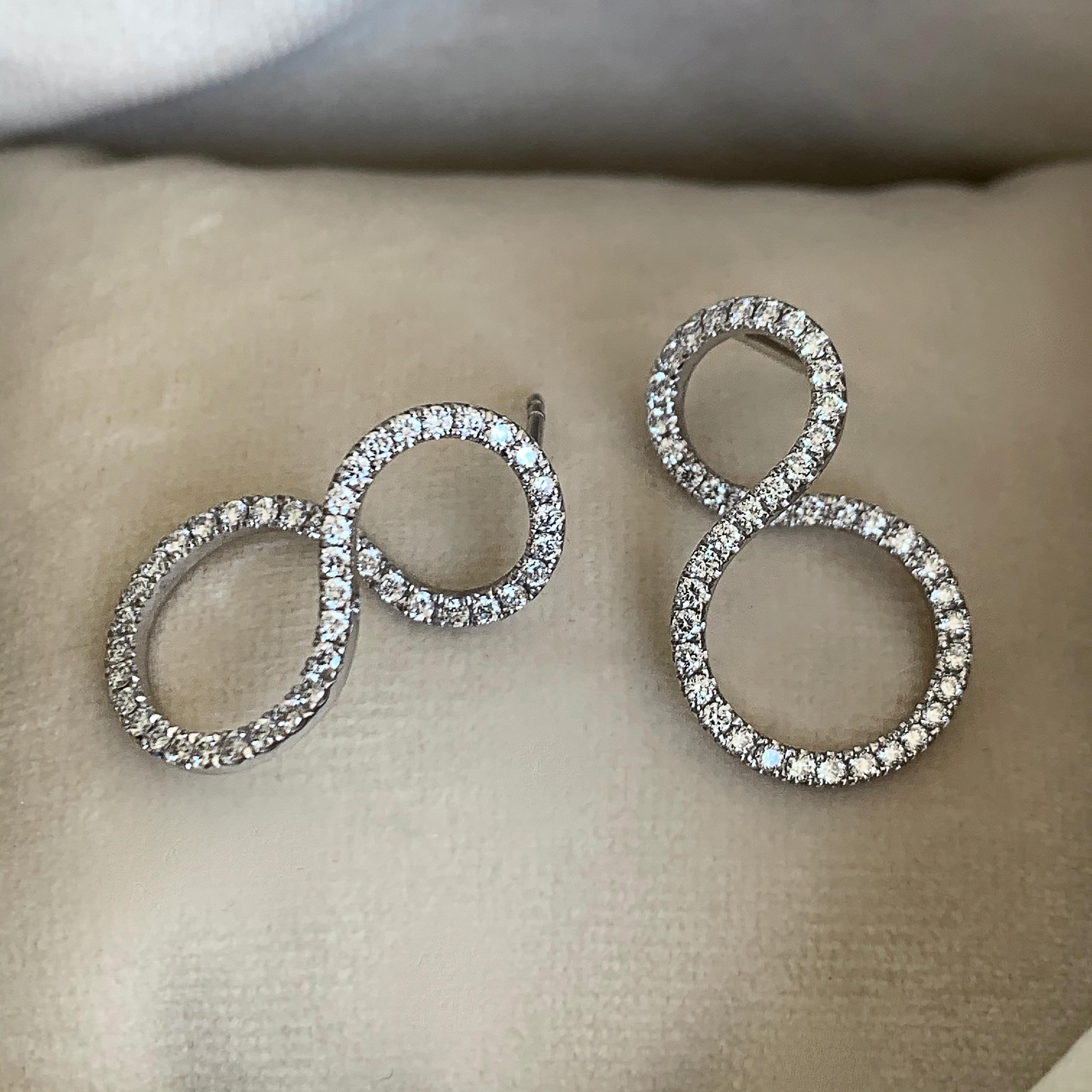 Round Cut Handmade 18 Karat White Gold Pave Diamond Earrings