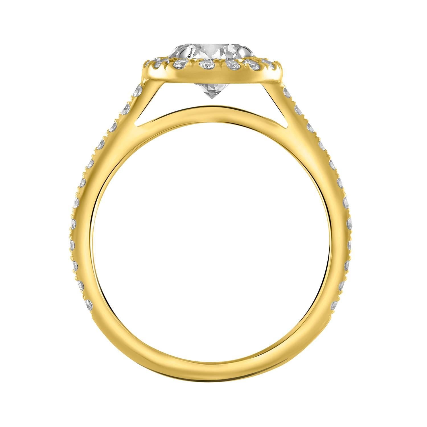 Modern Handmade 18k Yellow Gold & 0.90ct GIA Certified Diamond Surround Engagement Ring For Sale