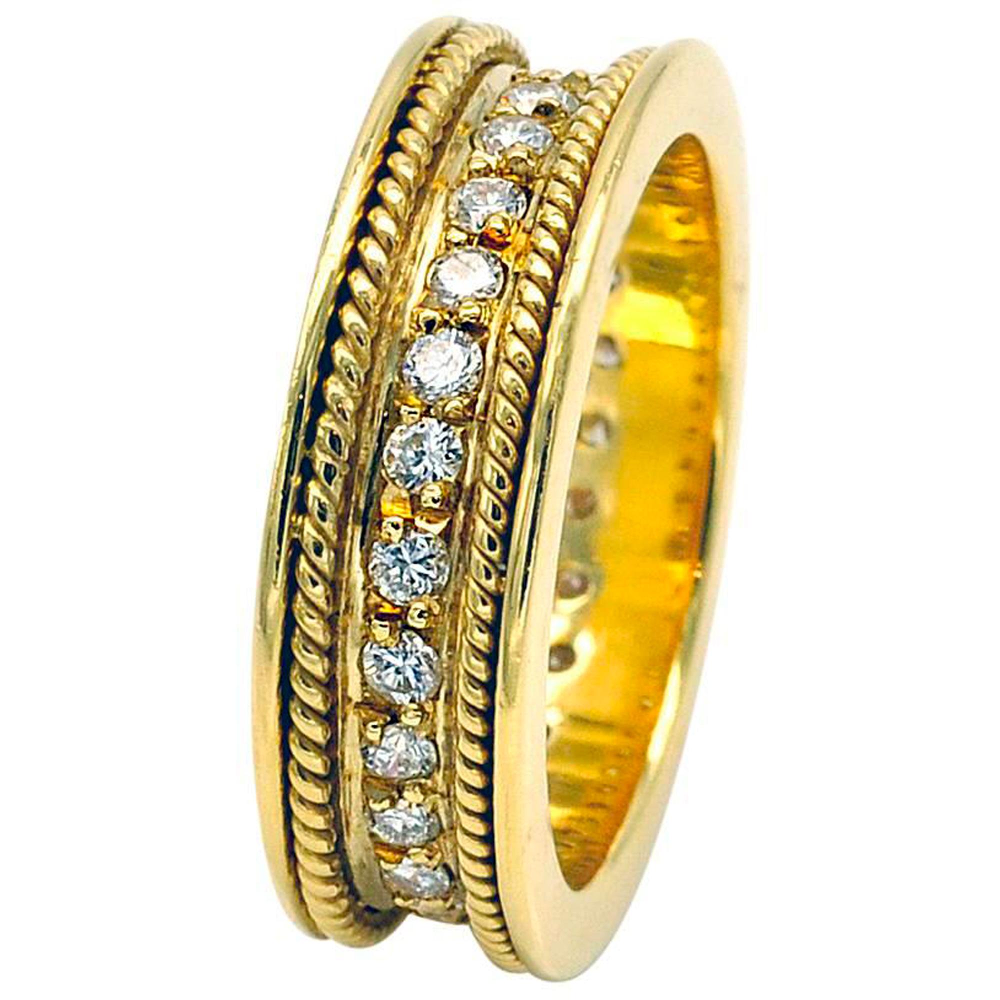 Handgefertigter Ewigkeitsring aus 18k Gelbgold mit Diamanten, Ende des 20. im Angebot