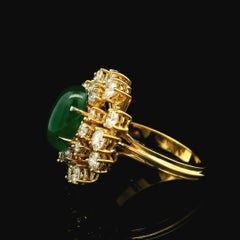 Handmade 18k Yellow Gold GIA 5.83ctw Cabochon Emerald & Diamond Tiered Halo Ring