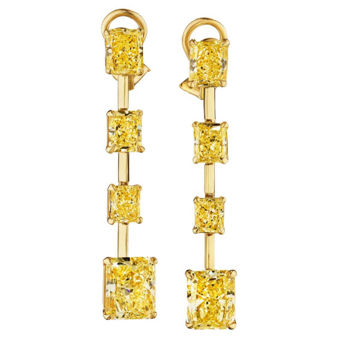 Handmade 18K Yellow Gold GIA Yellow Diamond Drop Earrings For Sale