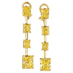 Handmade 18K Yellow Gold GIA Yellow Diamond Drop Earrings