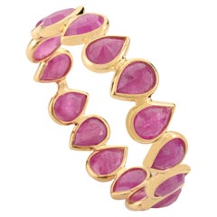 Bague d'éternité empilable en or jaune 18 carats, faite à la main, avec rubis naturel taille poire