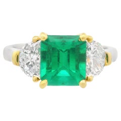 Handmade 18K Yellow Gold Platinum 2.5 Ct. Emerald and Diamond Ring
