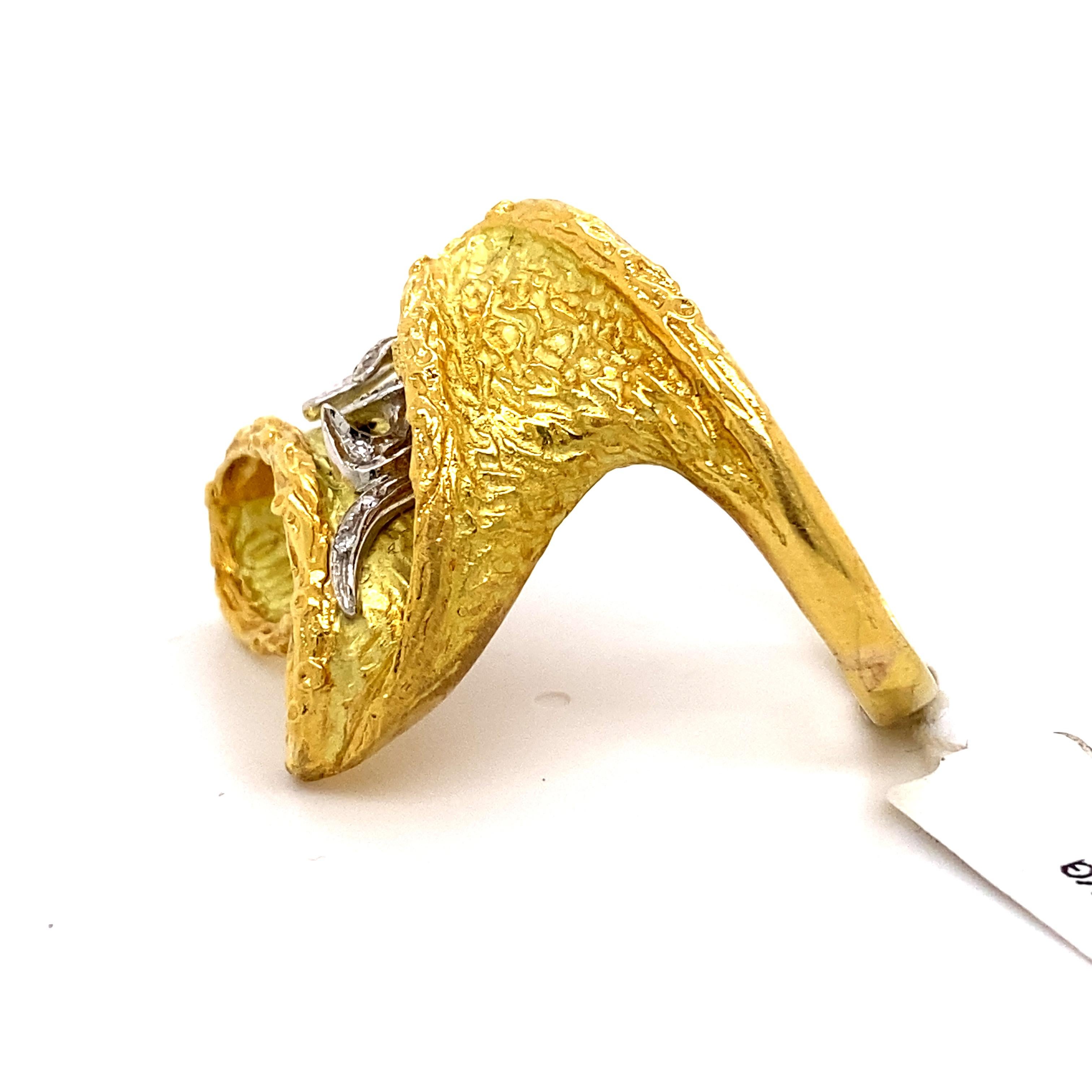 Handmade 18k Yellow Gold with Diamond Ring In New Condition For Sale In BEVERLY HILLS, CA
