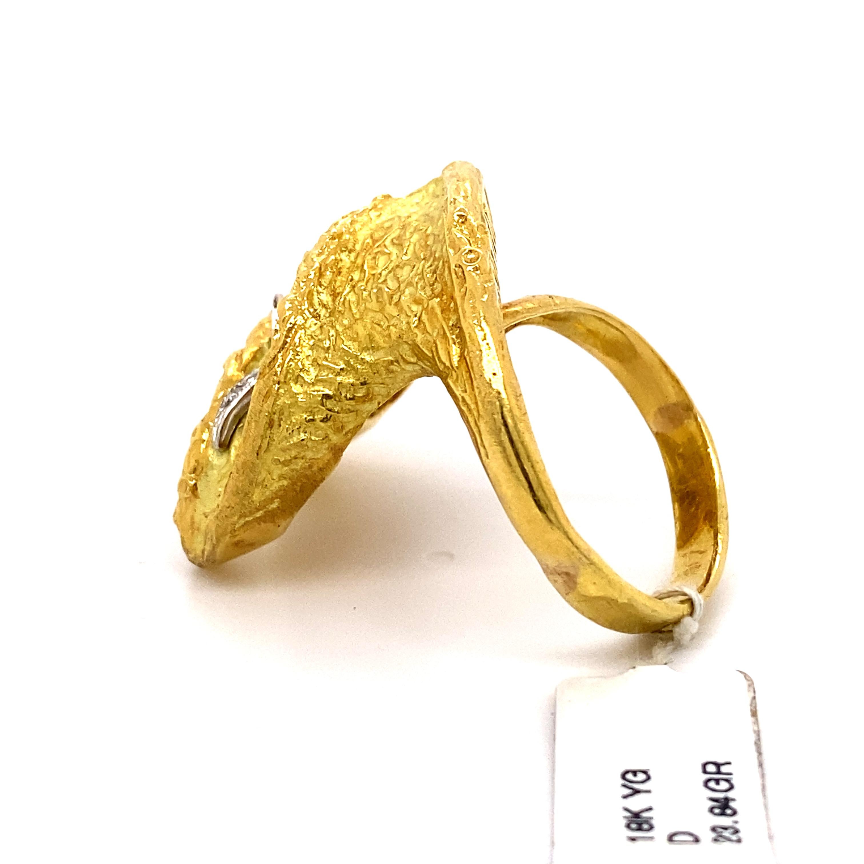 Women's Handmade 18k Yellow Gold with Diamond Ring For Sale