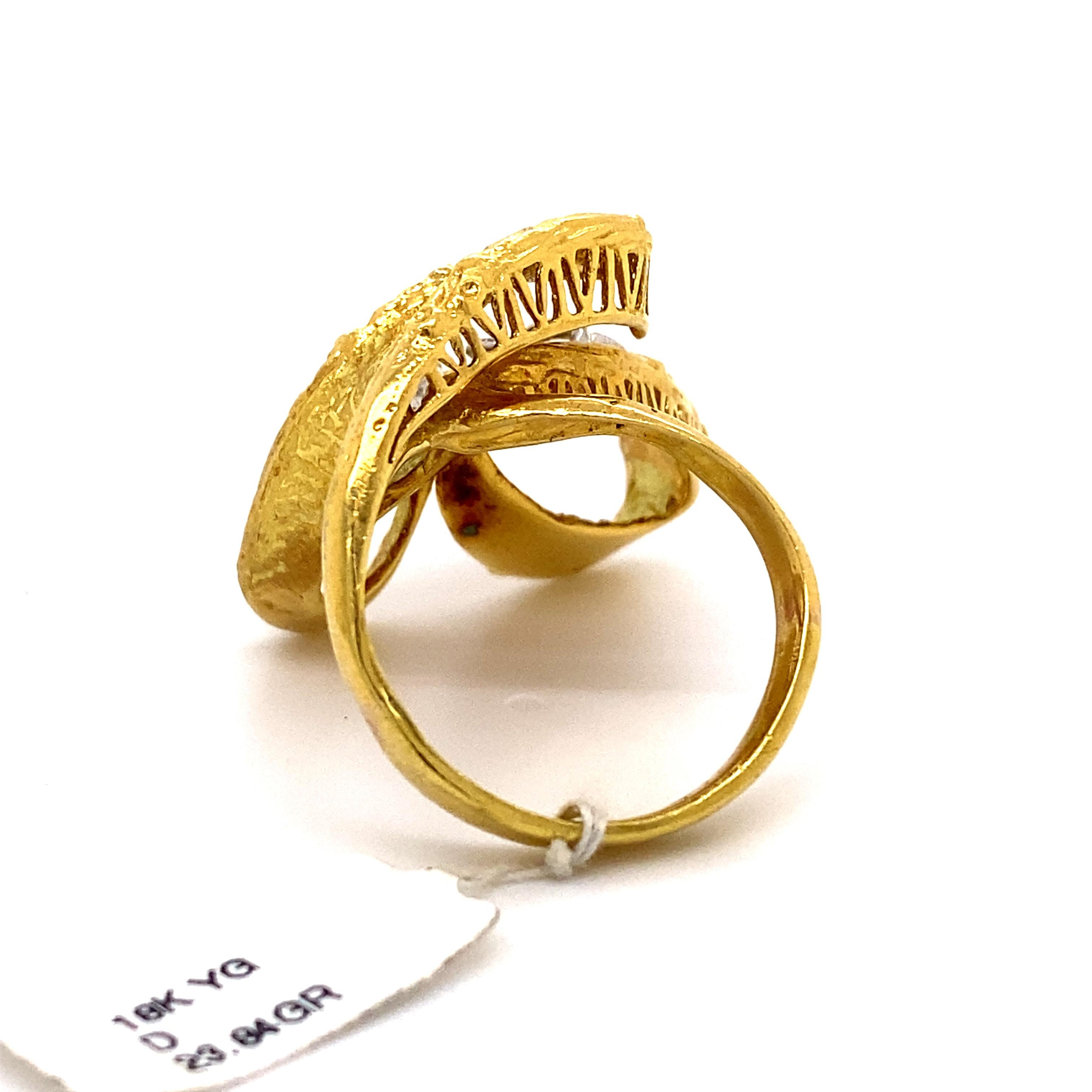 Handmade 18k Yellow Gold with Diamond Ring For Sale 1