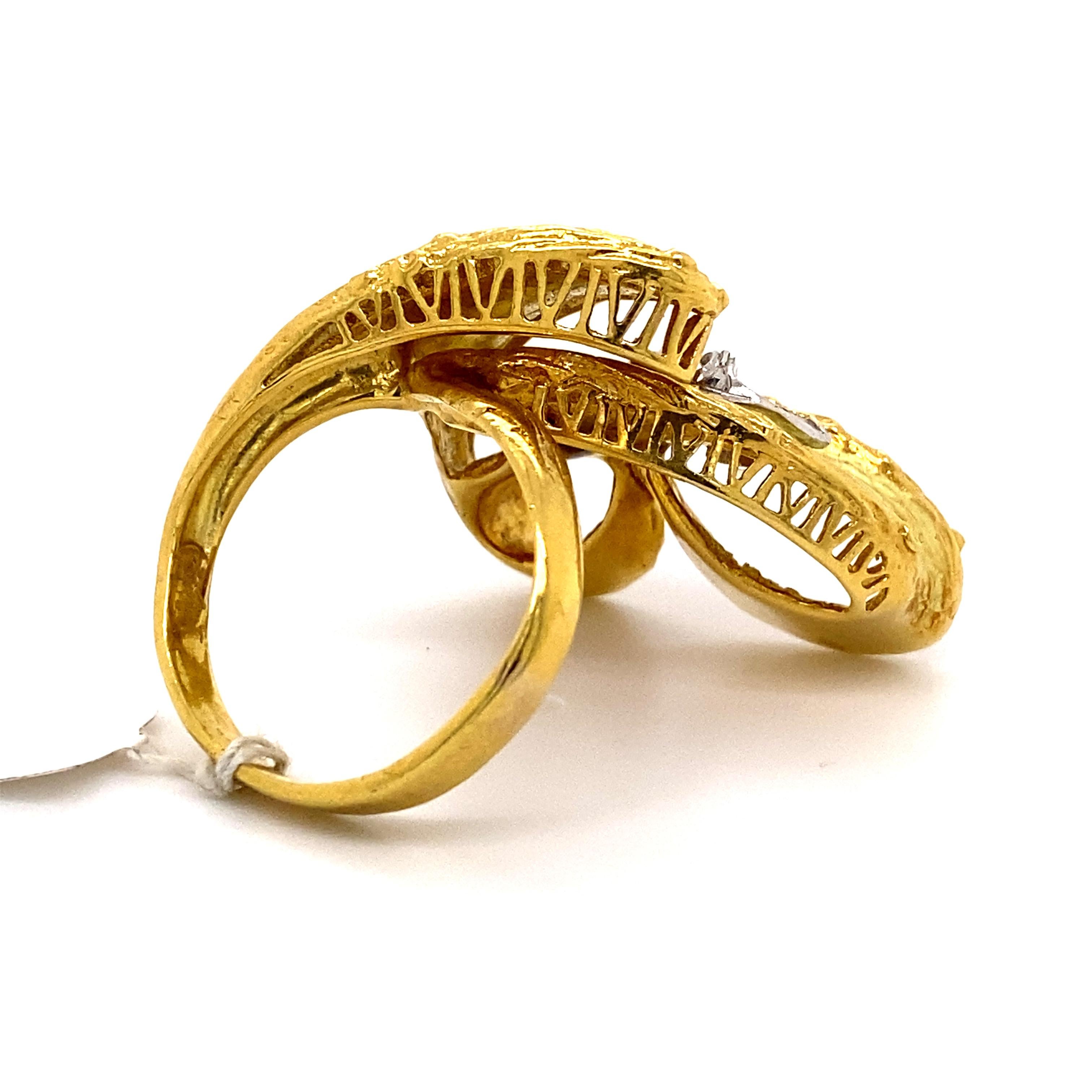 Handmade 18k Yellow Gold with Diamond Ring For Sale 2