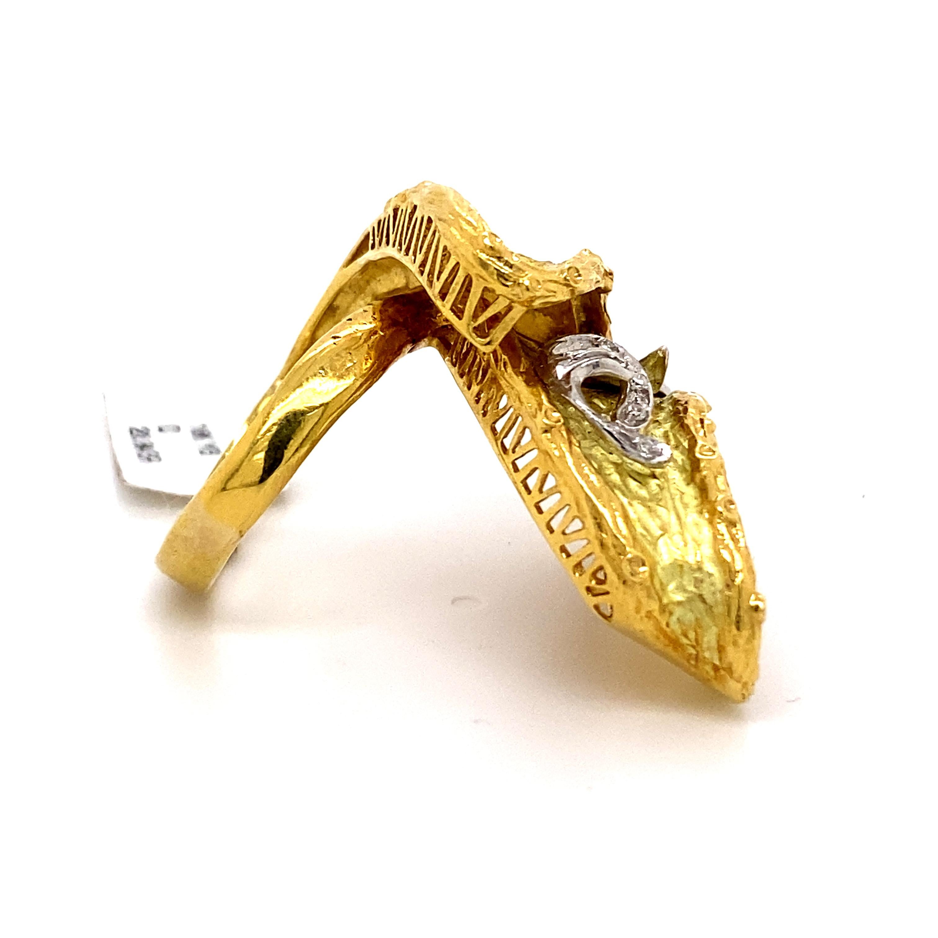 Handmade 18k Yellow Gold with Diamond Ring For Sale 3