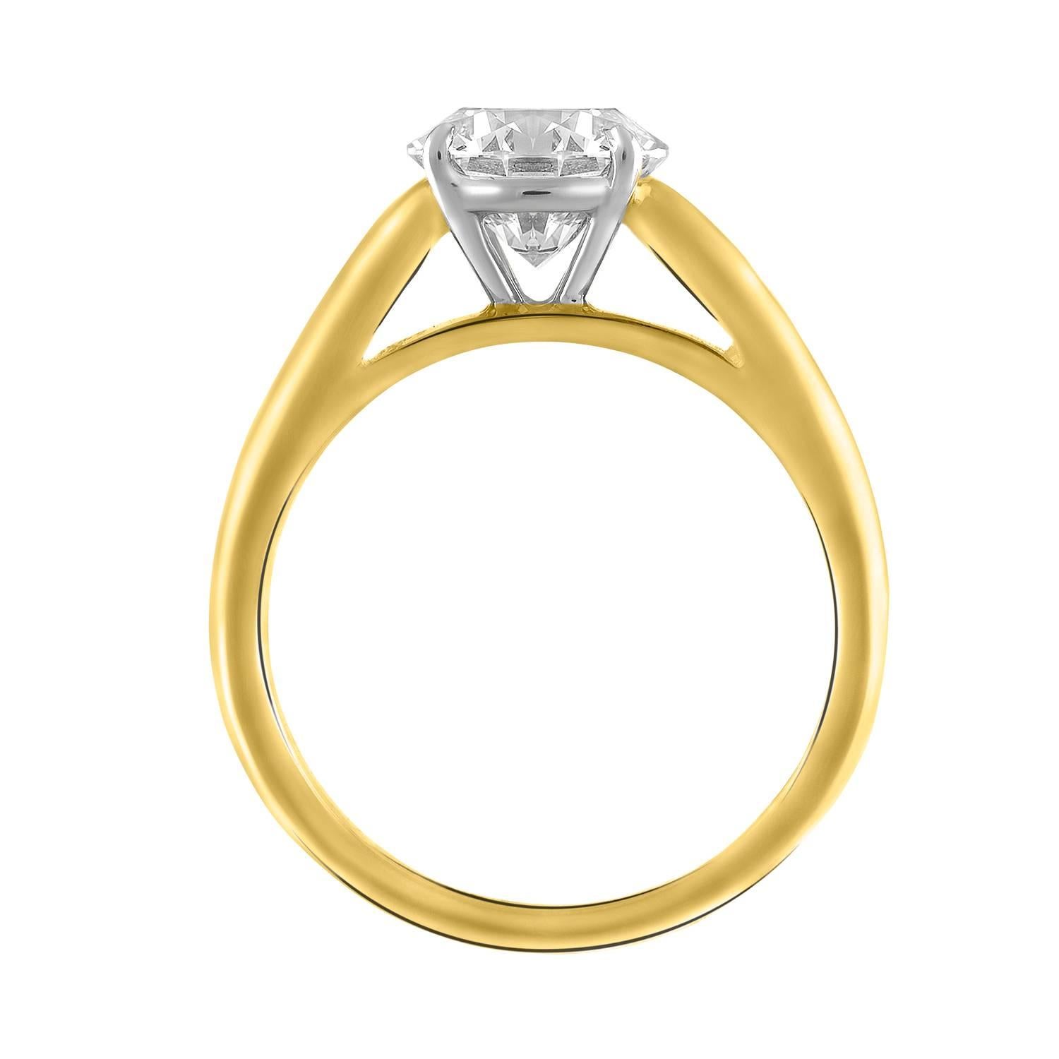 This 1.73ct G/VVS2 GIA certified round brilliant cut diamond is set in Shah & Shah's handmade 18k yellow gold and platinum solitaire ring.

The ring is a size 6. Initial sizing is complimentary and an insurance appraisal is included with your